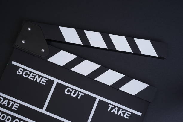istock Film clapperboard flat lay. Movie concept. 1335365241