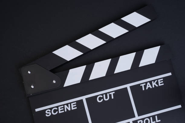 istock Film clapperboard flat lay. Movie concept. 1335365247