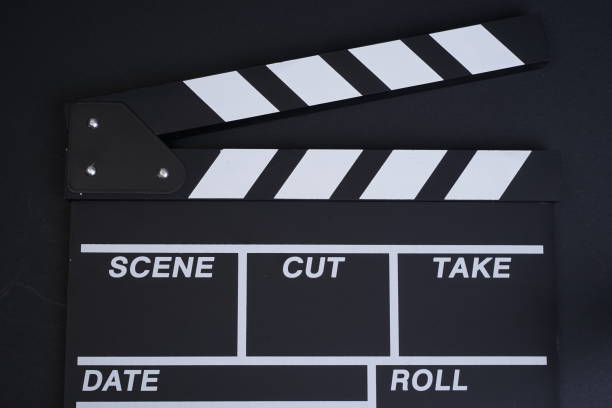 istock Film clapperboard flat lay. Movie concept. 1335365248