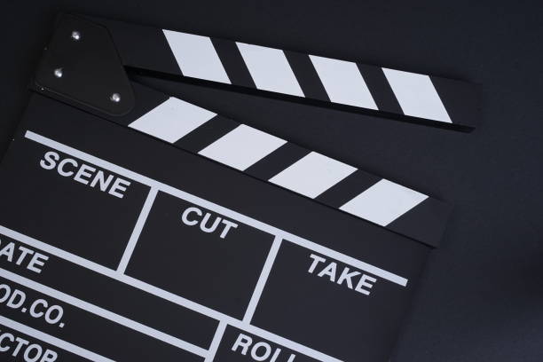 istock Film clapperboard flat lay. Movie concept. 1335365252