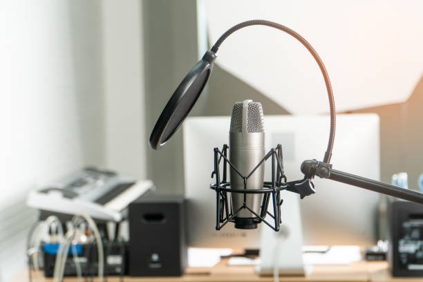 istock Microphone in studio recording room for singer 1335365610