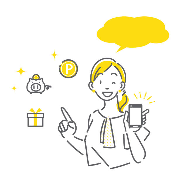 family with smartphone family with smartphone, simple line illustration, bicolor parent guide stock illustrations
