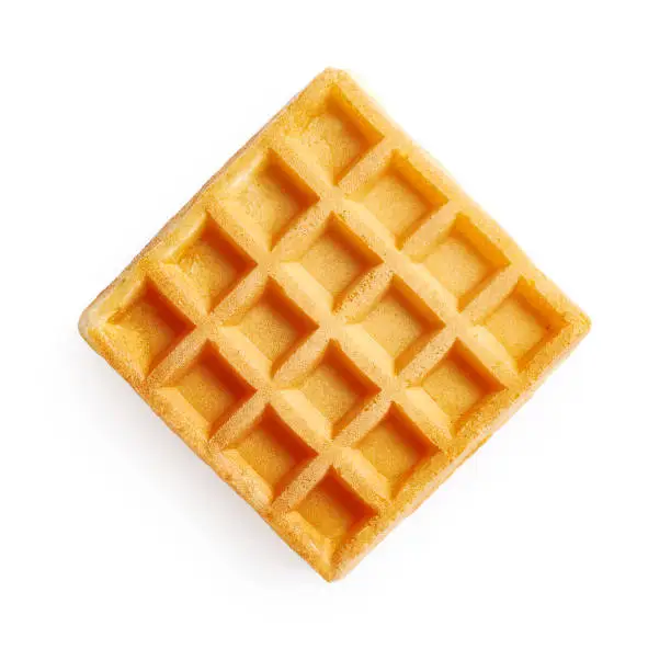 Waffle isolated on white background. Top view of waffle.