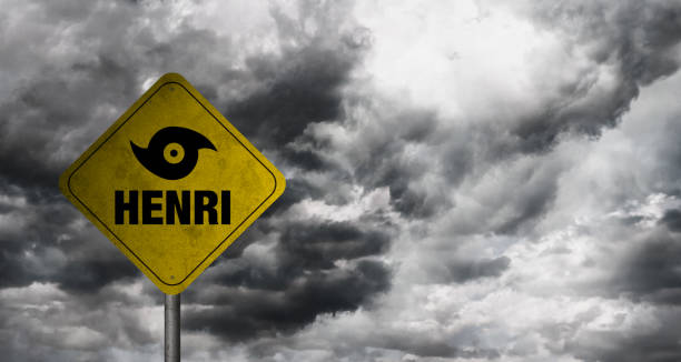istock Hurricane Henri banner with storm clouds background. 1335380177