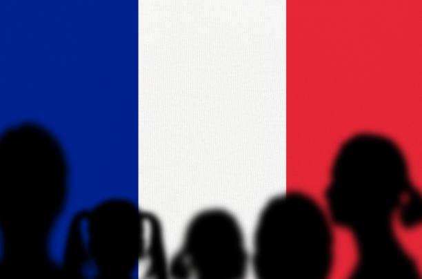 istock Silhouette People with French Flag 1335381071