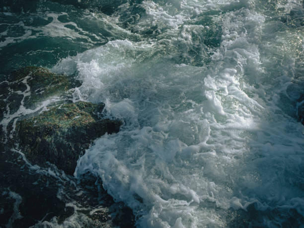 istock Tide wave on the rocky beach. 1335383875