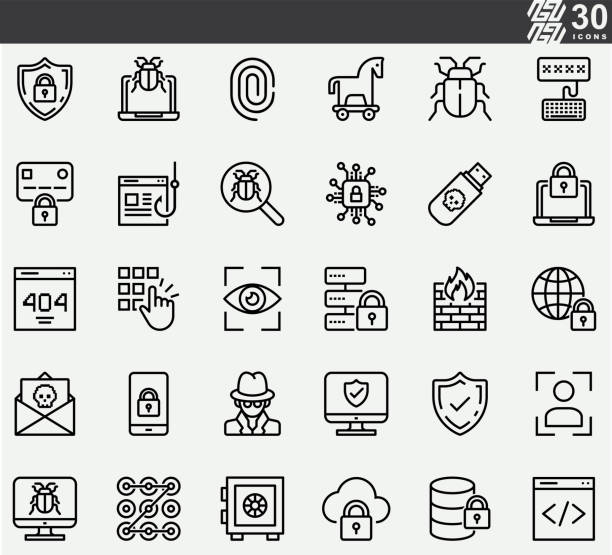 Internet Security , Cyber, Network Line Icons Internet Security , Cyber, Network Line Icons computer virus stock illustrations