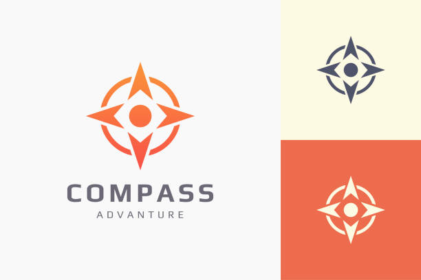 bildbanksillustrationer, clip art samt tecknat material och ikoner med pointer or direction logo template in simple and modern compass shape - upptäcktsresande