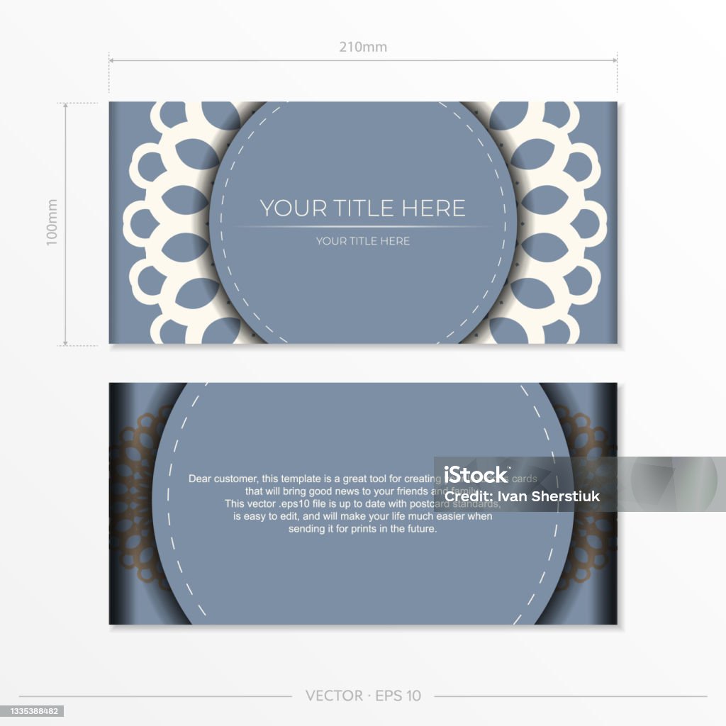 Postcard Color Patterns Vector Template For Design Postcard Blue Color With Luxury Patterns ...