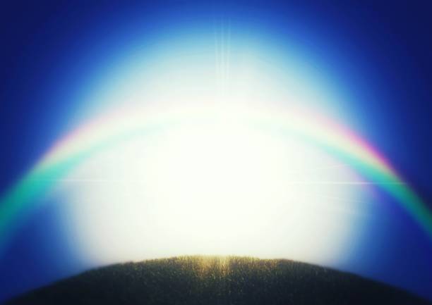 Illustration of the shining sun and rainbow