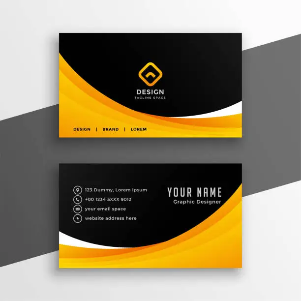 Vector illustration of yellow black wavy business card template