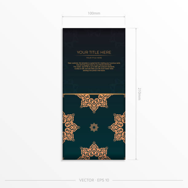istock Presentable Template for printable design of postcard in dark green color with arabic patterns. Vector preparation of invitation card with vintage ornament. 1335392709