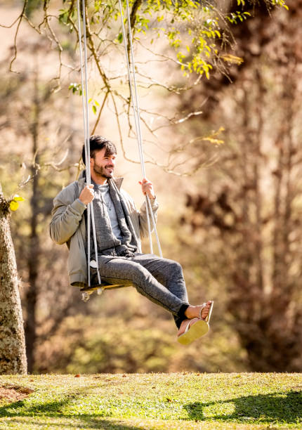 Young man at swing in the park