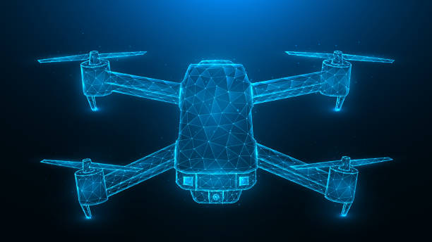 Quadcopter low poly design, drone polygonal vector illustration on a dark blue background. Unmanned aerial vehicle concept design. Quadcopter low poly design, drone polygonal vector illustration on a dark blue background. Unmanned aerial vehicle concept design. drone point of view stock illustrations