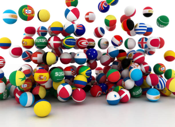 istock Soccer Balls with Flag on a White Background 1335394867