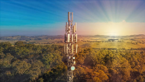 A mobile telecommunication cell tower for wireless internet connection stock photo