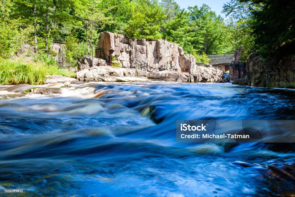 Eau Claire River running through the Dells of the Eau Claire Park in Aniwa, Wisconsin Eau Claire River running through the Dells of the Eau Claire Park in Aniwa, Wisconsin, horizontal Wisconsin Stock Photo