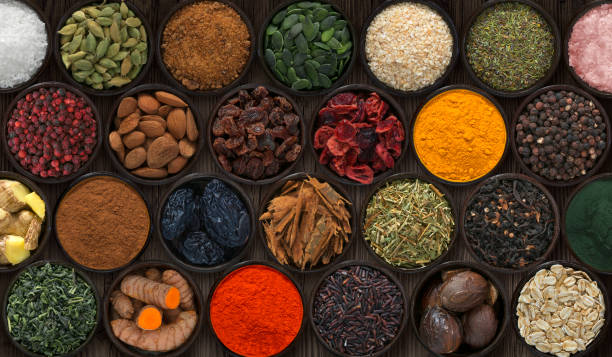 istock Background with bowls of spices 1335400980