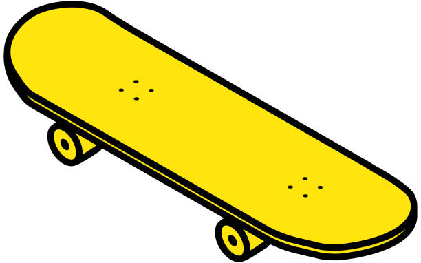 Yellow simple skateboard isometric icon, skateboard parts Yellow simple skateboard isometric icon, skateboard parts skateboard stock illustrations