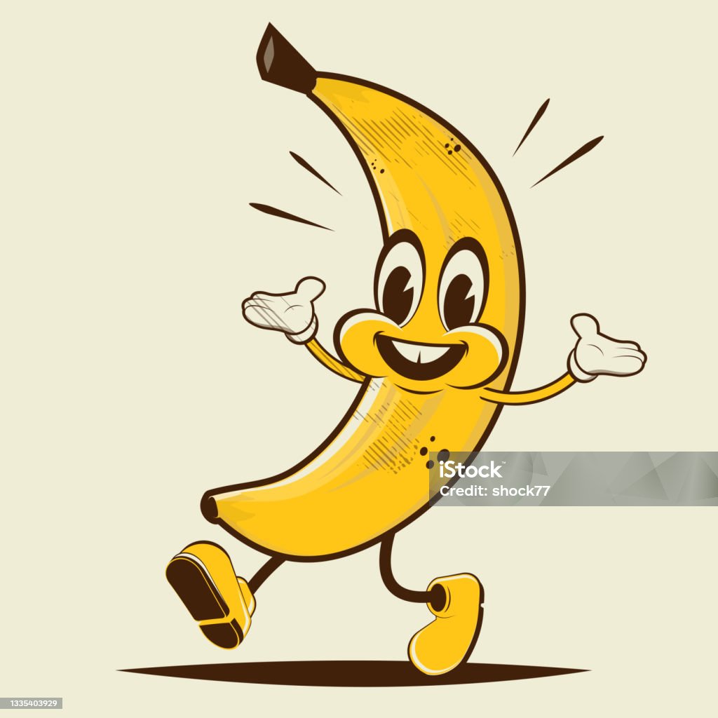 Funny Cartoon Illustration Of A Walking Banana In Retro Style ...