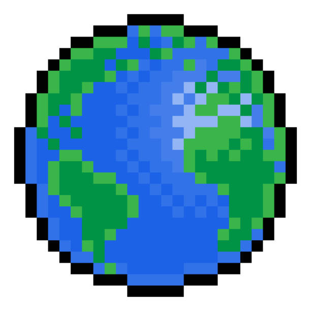 world earth globe eight bit pixel art game icon - 格仔化 幅插畫檔、美工圖案、卡通及圖標
