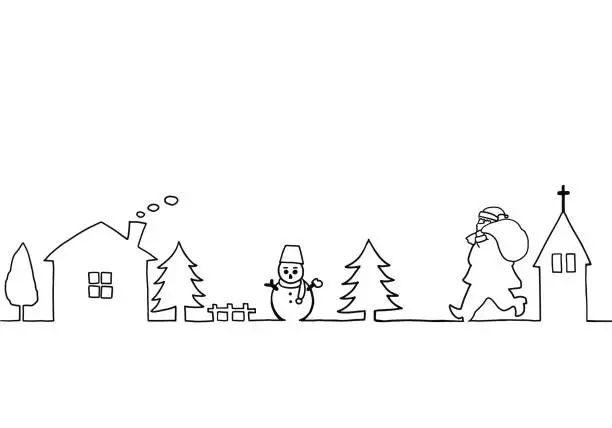 Vector illustration of Line drawing of Christmas with Santa Claus