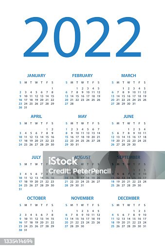 istock Calendar 2022 - Symple Layout Illustration. Week starts on Sunday. Calendar Set for 2022 year 1335414694