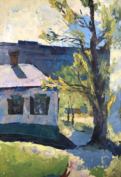 istock Country landscape painted with oil paints old house 1335415759