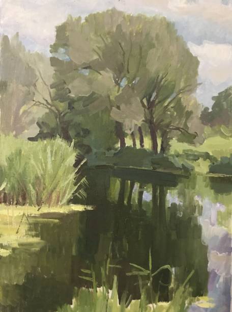 istock Oil painting river and reeds 1335415793