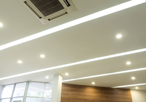 istock Lighting and ceiling mounted air conditioner on the modern office ceiling 1335420515