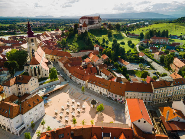 istock Ptuj Town on River Drava in Slovenia . Aerial Drone View. 1335420955