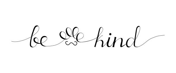 istock Be kind inspirational quote with a paw in continuous line style. 1335421674