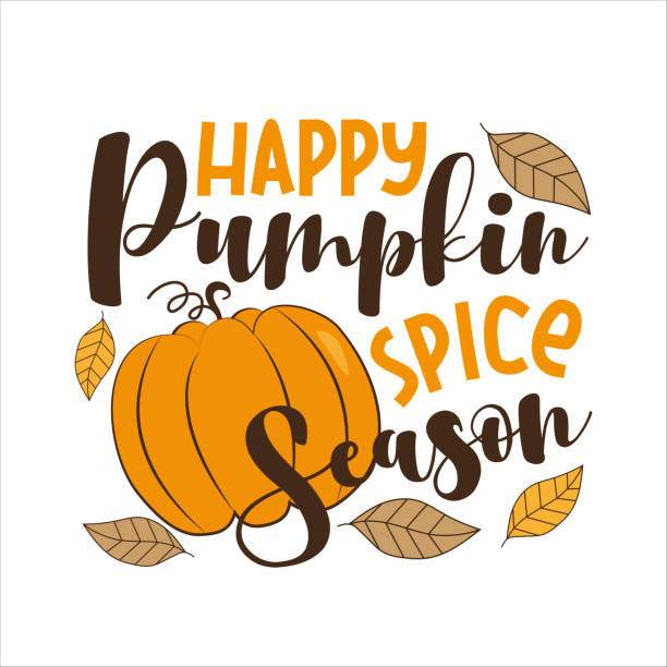 幸せなカボチャのスパイスシーズン - 秋の装飾。 - latté pumpkin spice coffee点のイラスト素材／クリップアート素材／マンガ素材／アイコン素材
