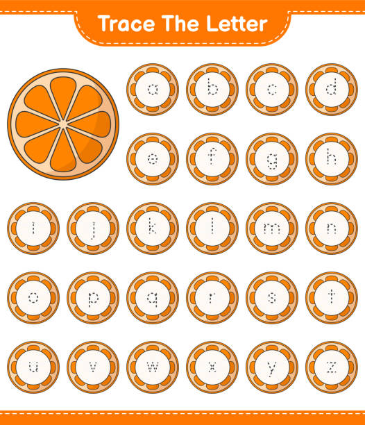 istock Trace the letter. Tracing letter with Orange. Educational children game, printable worksheet, vector illustration 1335422920