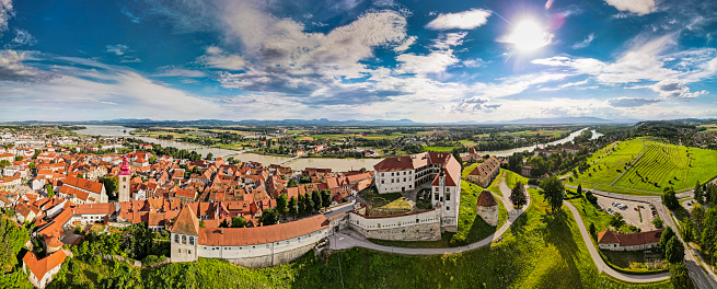 Drone Panoramic View on Slovenia Town Ptuj.