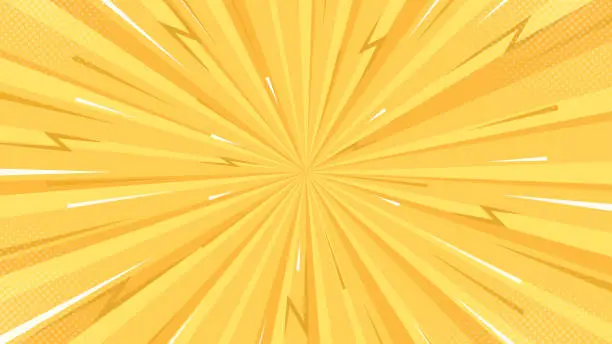 Vector illustration of Yellow comics style background. Zoom rays focus lines background.