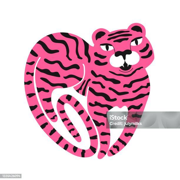 Vector Illustration With Heart Shape Pink Tiger Stock Illustration -  Download Image Now - Tiger, Black Color, Humor - iStock