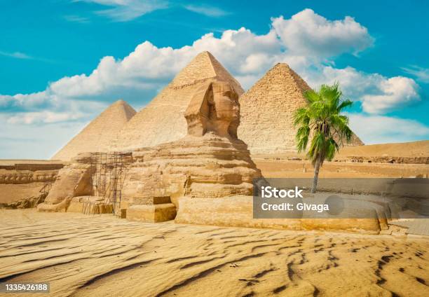 Sphinx And Pyramid Ruins Stock Photo - Download Image Now - Egypt, Sphinx, The Sphinx