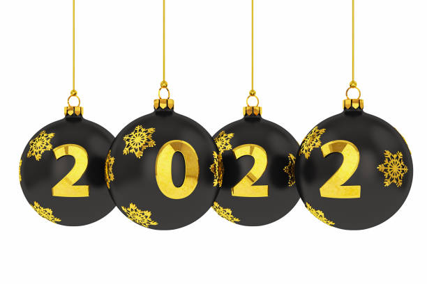 istock 2022 Text with Black Christmas Ornaments Isolated on White 1335426198