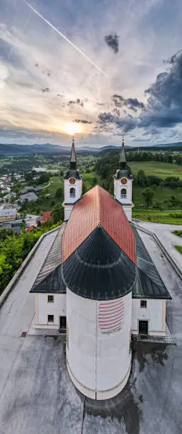 Orthodox Church of Saint Mohorja in Fortunata in Zuzumberk ( Seisenberk ) Slovenia. Vertical Panorama.