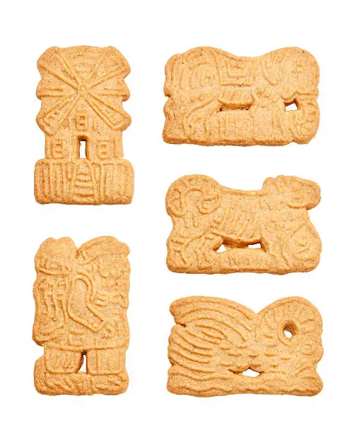 traditional dutch speculaas cookies on white background