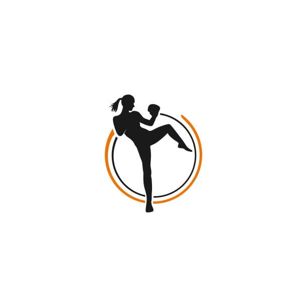 ilustrações de stock, clip art, desenhos animados e ícones de female kick boxing vector template - kickboxing