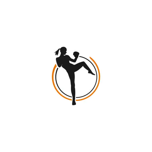 Vector illustration of female kick boxing vector template