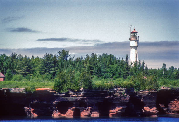 Apostle Islands National Lakeshore - Lighthouse & Rocky Shore Horizontal - 2005. Scanned from Kodachrome 64 slide.