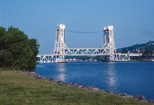 Keweenaw Peninsula Michigan - Portage Canal Lift Bridge Morning - 2005. Scanned from Kodachrome 64 slide.