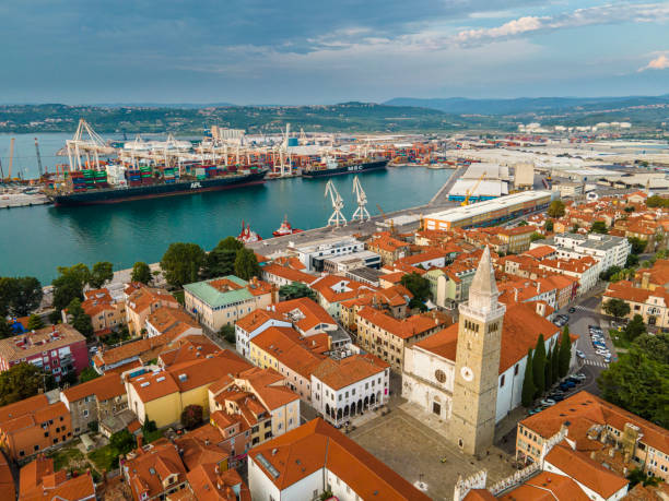 Aerial View of Koper Town in Slovenia and Koper Port Aerial View of Koper Town in Slovenia and Koper Port. koper slovenia stock pictures, royalty-free photos & images