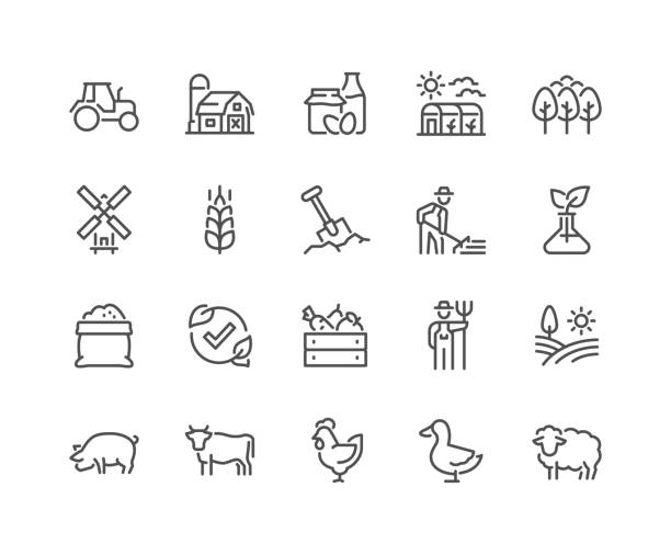 line farming icons - domestizierte tiere stock-grafiken, -clipart, -cartoons und -symbole