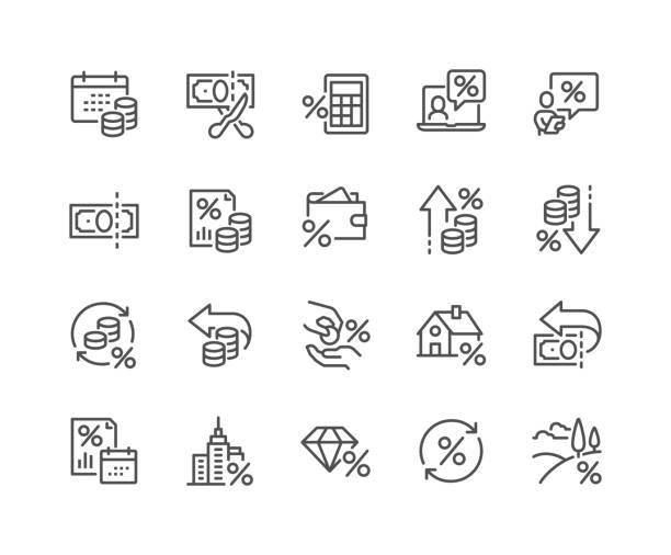 Line Tax Icons Simple Set of Tax Related Vector Line Icons. 
Contains such Money Report, Interest Rate, Tax Return and more. Editable Stroke. 48x48 Pixel Perfect. tax icons stock illustrations