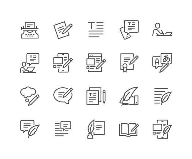 Line Text Icons Simple Set of Text Related Vector Line Icons. 
Contains such Icons as Write Review, Creative Article Writing, Internet Content Editing and more. Editable Stroke. 48x48 Pixel Perfect. writing activity stock illustrations