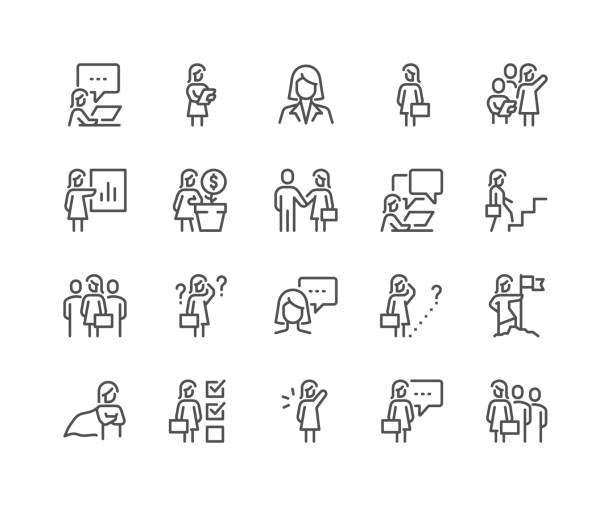 ikony řádku podnikatelka - obchodnice stock ilustrace